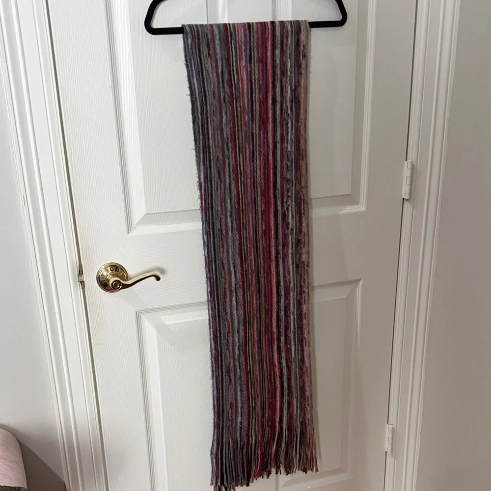 Vintage multicolor, wool scarf with fringe